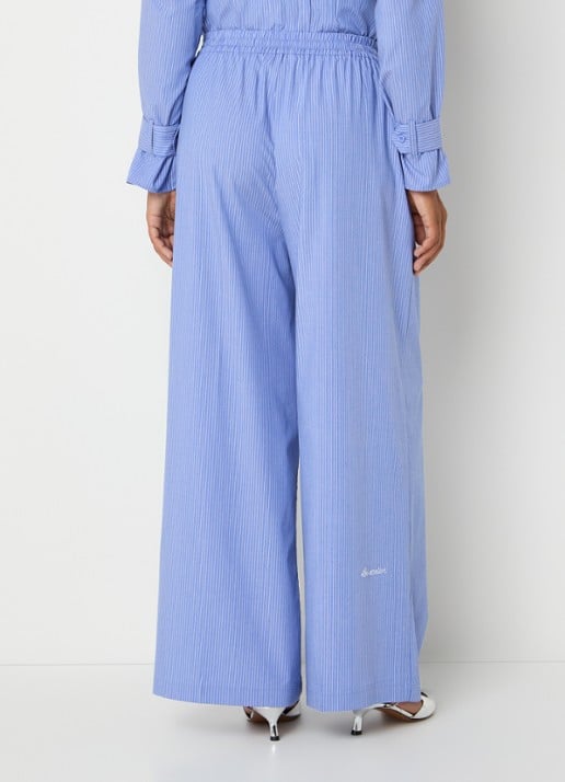 LES Atelier Ghala high waist straight fit broek met streepprint - achterkant blauw