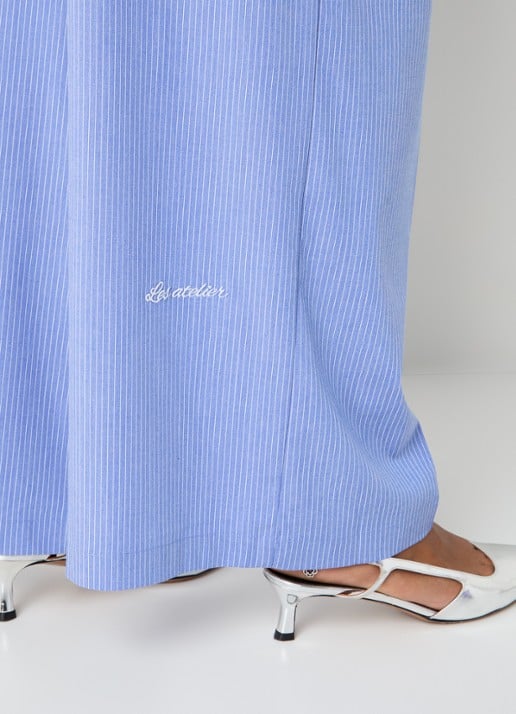 LES Atelier Ghala high waist straight fit broek met streepprint - detail 3 blauw