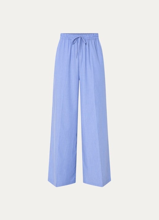 LES Atelier Ghala high waist straight fit broek met streepprint - voorkant 4 blauw