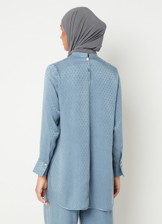 LES Atelier Hana tuniek met structuur - achterkant 3 staalblauw