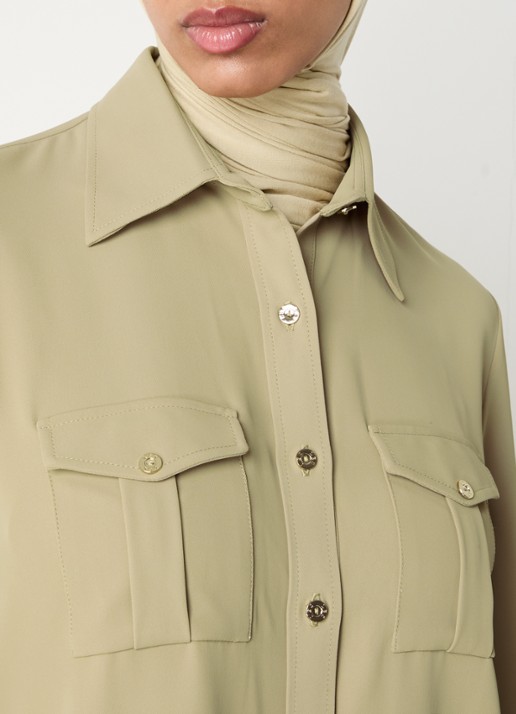 LES Atelier Hava blouse met borstzakken - detail 3 khaki