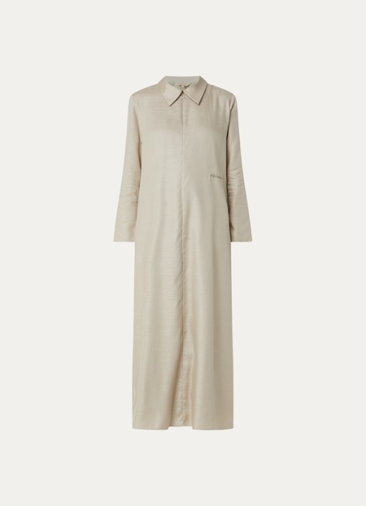 LES Atelier Maria maxi jurk met kraag en halve rits - voorkant khaki