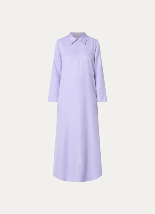 LES Atelier Maria maxi jurk met kraag en halve rits - voorkant lila