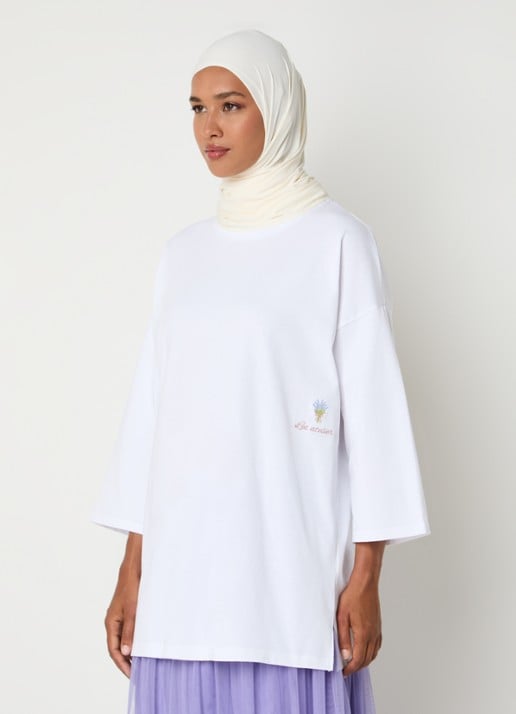LES Atelier Nada oversized T-shirt met logoborduring - detail 3 wit