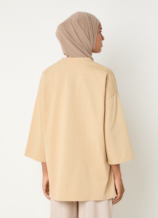 LES Atelier Nada oversized T-shirt met logoborduring - achterkant 5 khaki