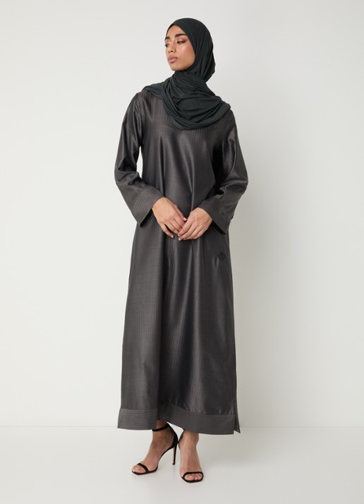 LES Atelier Naila maxi jurk met opstaande kraag en streepprint