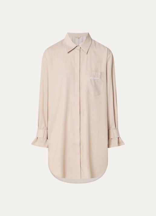 LES Atelier Salmia blouse met borstzak en streepprint - voorkant 4 khaki