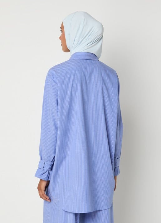LES Atelier Salmia blouse met borstzak en streepprint - achterkant 5 blauw