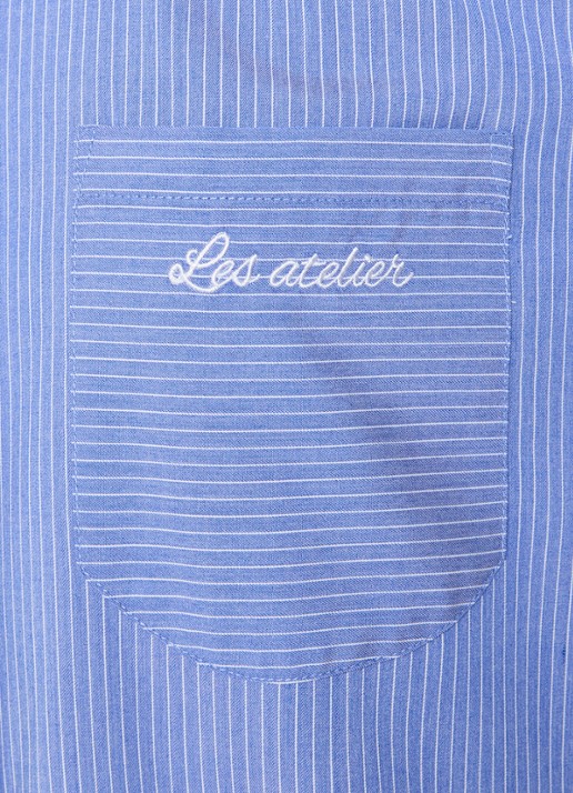 LES Atelier Salmia blouse met borstzak en streepprint - detail 2 blauw