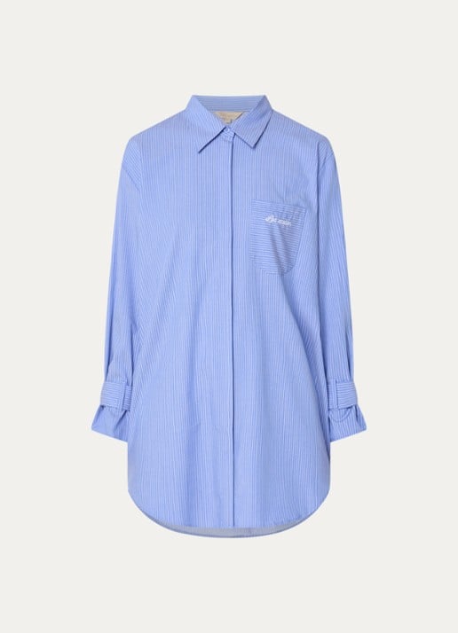 LES Atelier Salmia blouse met borstzak en streepprint - voorkant 3 blauw