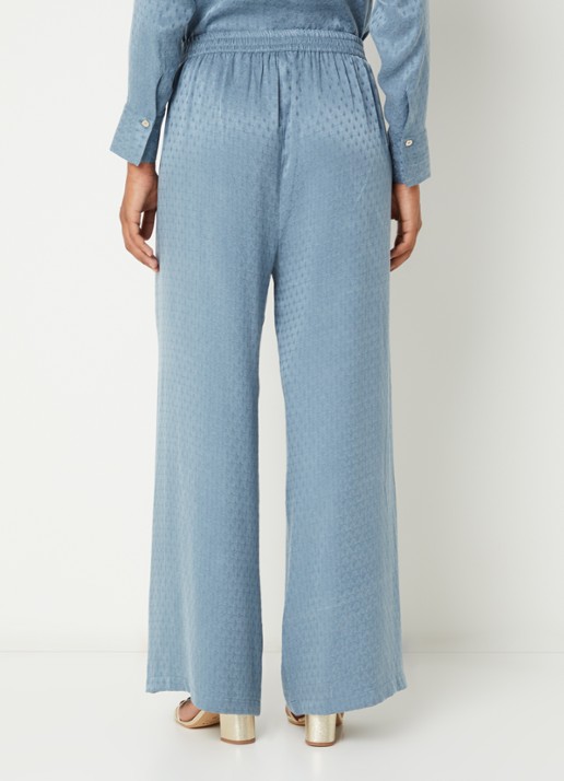 LES Atelier Sana high waist straight fit broek met structuur - achterkant 5 staalblauw