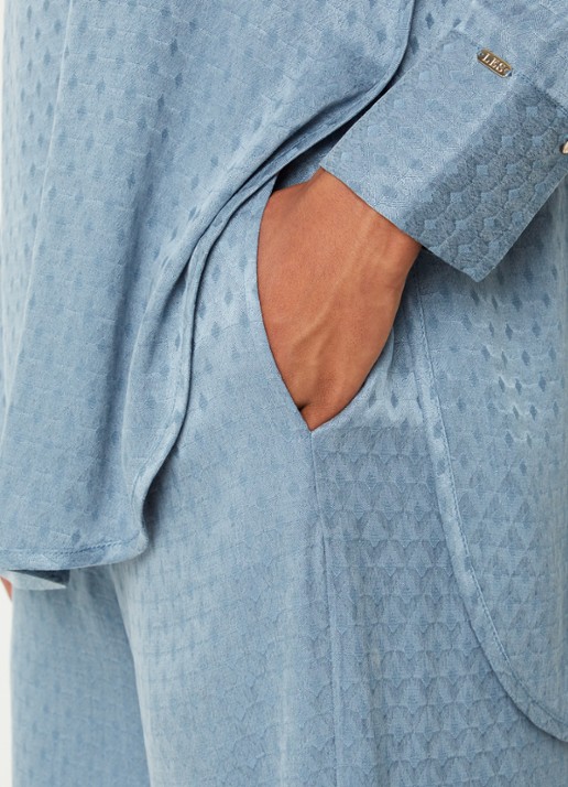 LES Atelier Sana high waist straight fit broek met structuur - detail 4 staalblauw