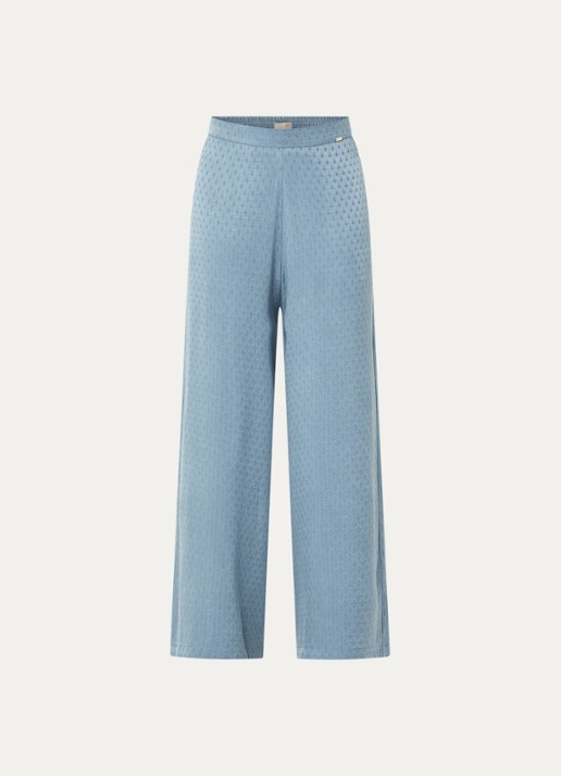 LES Atelier Sana high waist straight fit broek met structuur - voorkant staalblauw