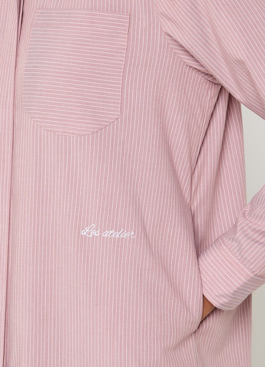 LES Atelier Shey maxi blousejurk met borstzak en stippenprint - detail 3 oudroze