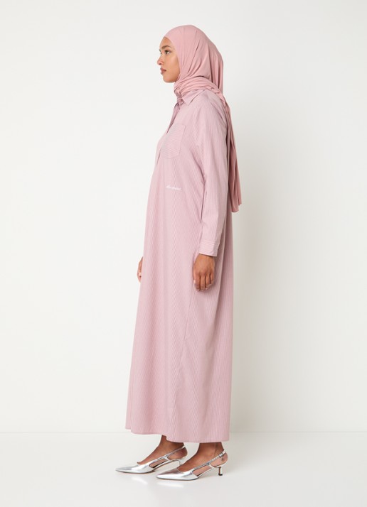 LES Atelier Shey maxi blousejurk met borstzak en stippenprint - voorkant 5 oudroze