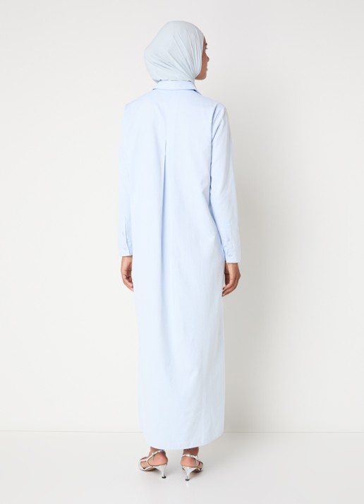 LES Atelier Shey maxi blousejurk met borstzak en stippenprint - achterkant lichtblauw