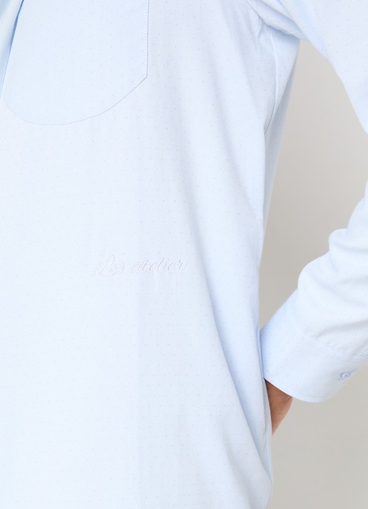 LES Atelier Shey maxi blousejurk met borstzak en stippenprint - detail 3 lichtblauw