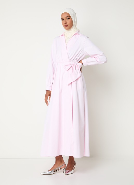LES Atelier Sofia maxi wikkeljurk met steekzakken - detail roze
