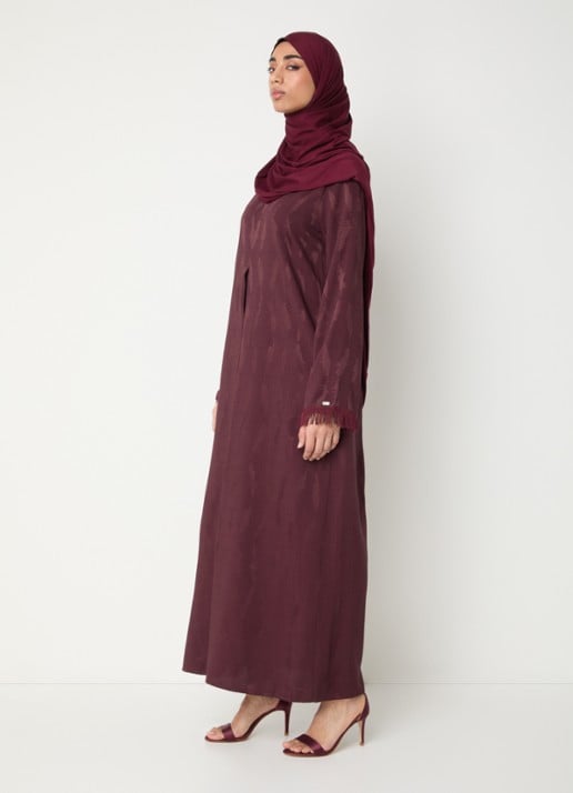 LES Atelier Soraya maxi jurk met print - voorkant 4 bordeauxrood