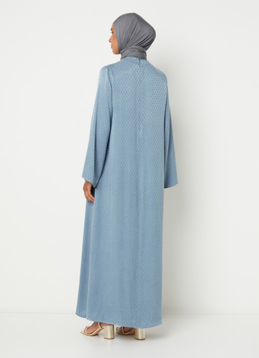 LES Atelier Zineb maxi jurk met structuur - achterkant 3 staalblauw