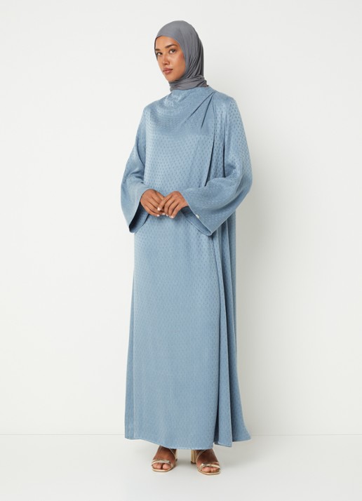 LES Atelier Zineb maxi jurk met structuur - detail 4 staalblauw