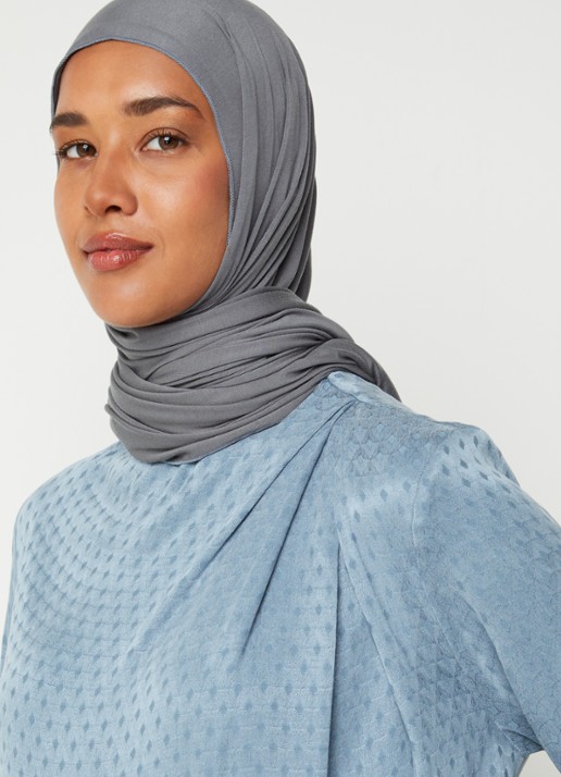 LES Atelier Zineb maxi jurk met structuur - detail 5 staalblauw