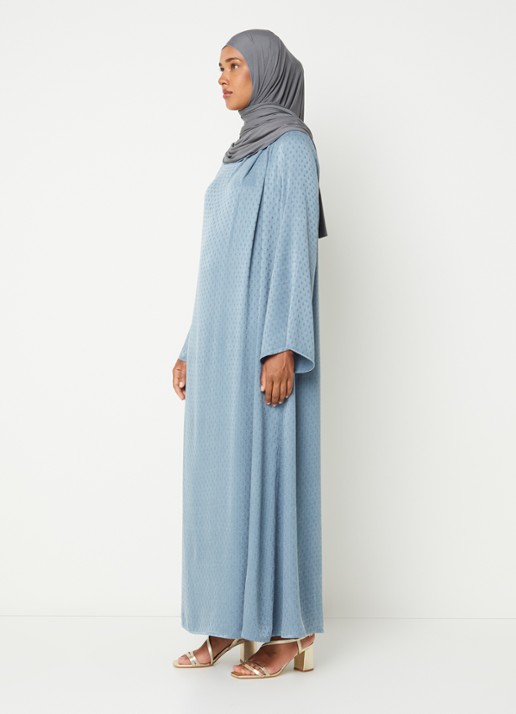 LES Atelier Zineb maxi jurk met structuur - voorkant 2 staalblauw
