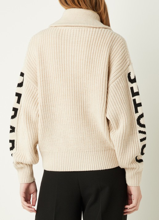 Les Coyotes de Paris Roxy trui van merino wol met ingebreid logopatroon - achterkant beige