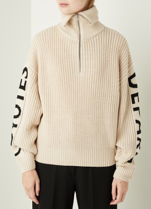 Les Coyotes de Paris Roxy trui van merino wol met ingebreid logopatroon - detail 2 beige