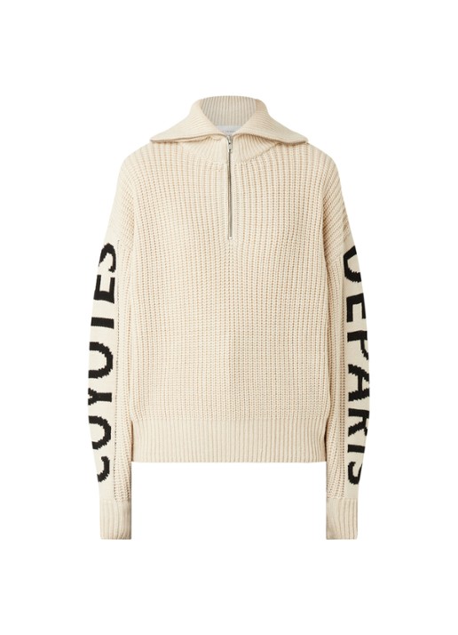 Les Coyotes de Paris Roxy trui van merino wol met ingebreid logopatroon - voorkant 3 beige