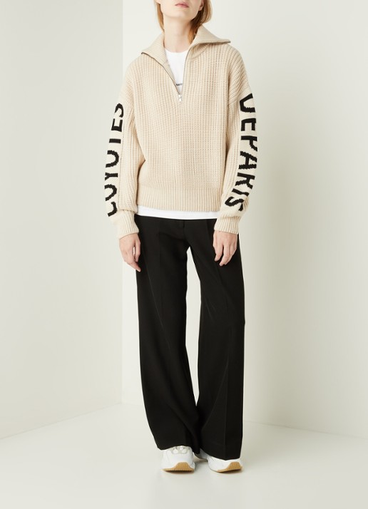 Les Coyotes de Paris Roxy trui van merino wol met ingebreid logopatroon - voorkant 4 beige
