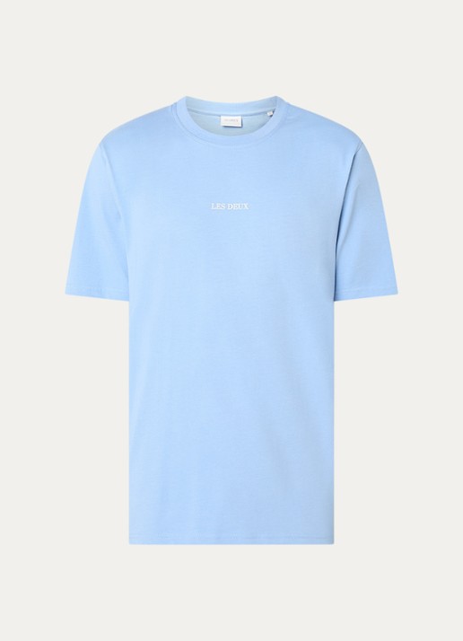 Les Deux Andrew T-shirt met logoprint - voorkant 3 blauw