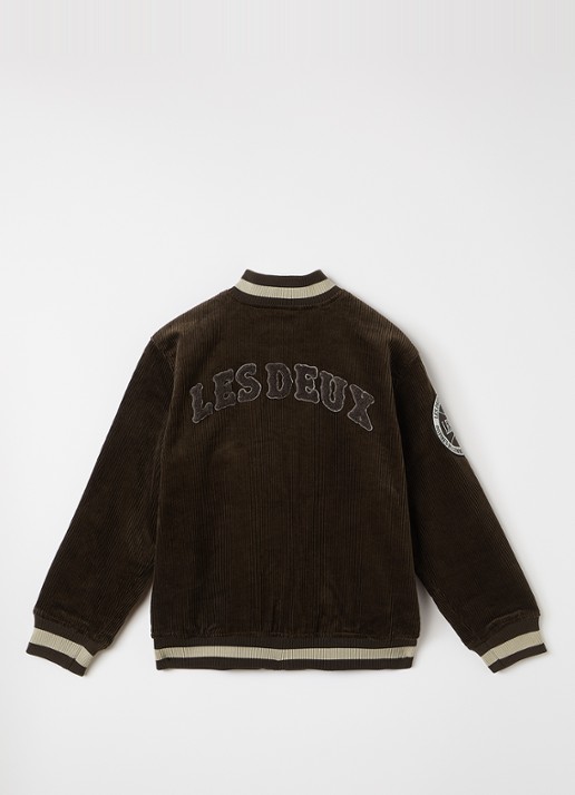 Les Deux Baseball jack van corduroy met borduring - achterkant donkerbruin
