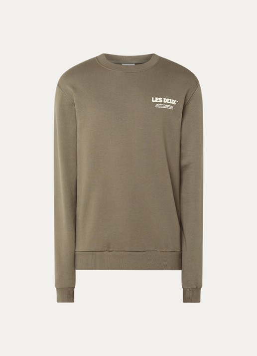 Les Deux Ben sweater met logo- en backprint - voorkant 3 lichtbruin