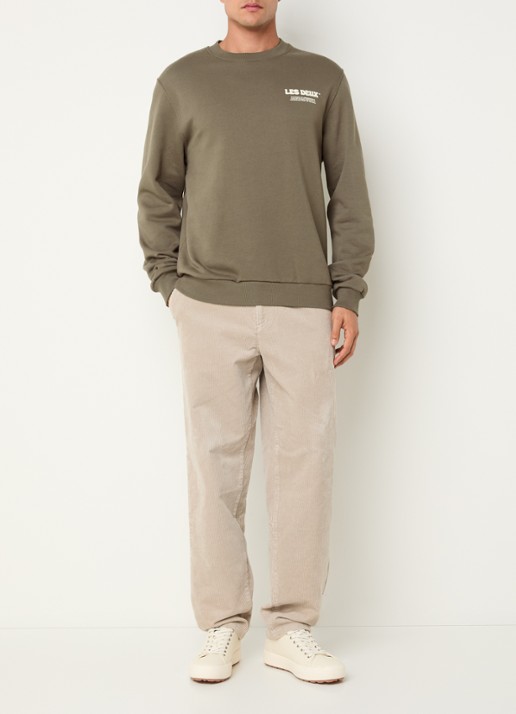 Les Deux Ben sweater met logo- en backprint - voorkant 4 lichtbruin