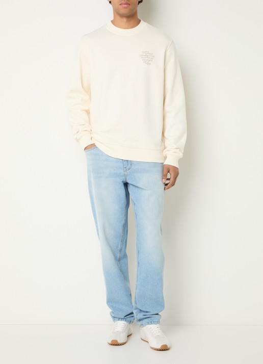 Les Deux Ben sweater met logo- en backprint - voorkant 2 gebroken wit