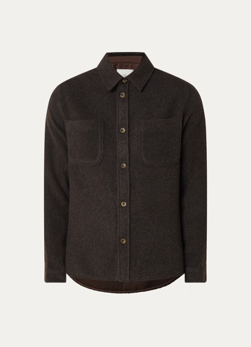 Les Deux Boucle overshirt in wolblend met borstzakken - voorkant 3 donkerbruin