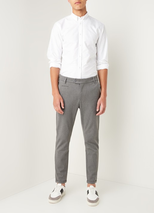 Les Deux Como slim fit pantalon met stretch - voorkant 2 middengrijs