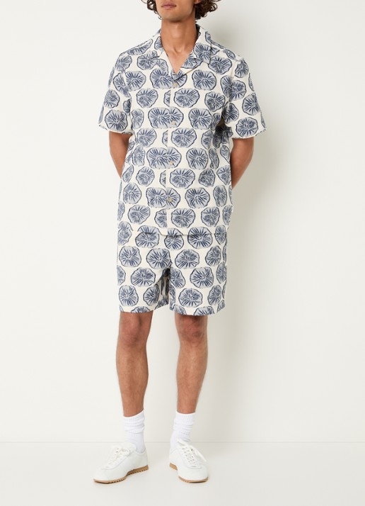 Les Deux Dahlia regular fit overhemd in linnenblend met borduring - voorkant 3 blauw