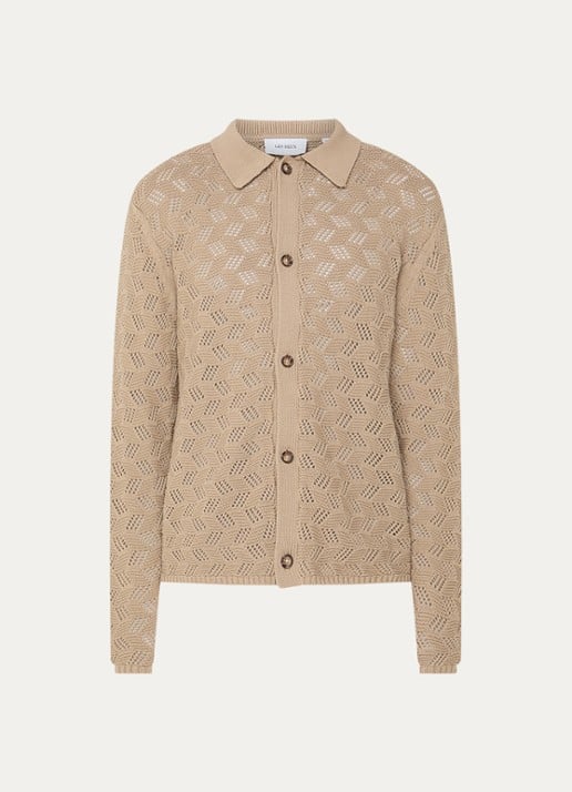 Les Deux Eloi grofgebreid regular fit overhemd met opengewerkt dessin - voorkant 2 beige