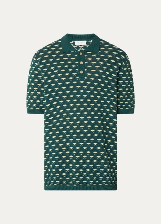Les Deux Esmay grofgebreide regular fit polo - voorkant donkergroen