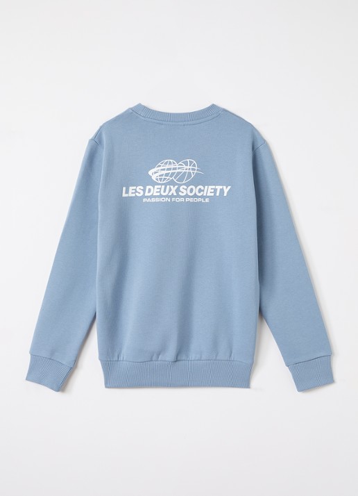 Les Deux Exhibition sweater met logo- en backprint - voorkant 2 lichtblauw