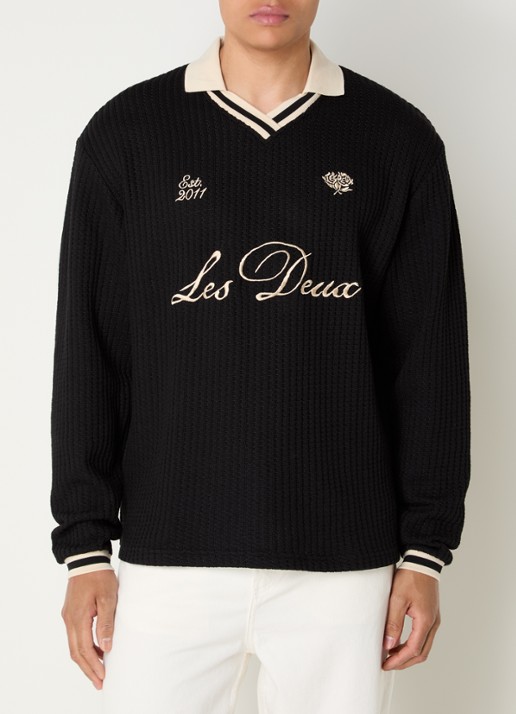 Les Deux Fijngebreide pullover met logoborduring