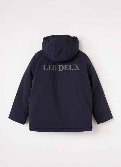 Les Deux Gewatteerde parka met logo- en backprint - achterkant donkerblauw