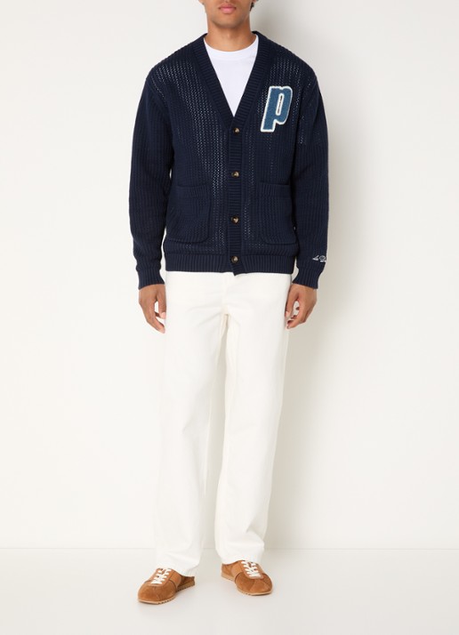 Les Deux Grofgebreid vest met borduring - voorkant 3 donkerblauw