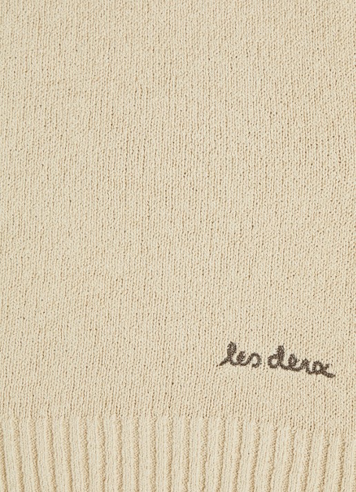 Les Deux Grofgebreide trui met logoborduring - detail 3 beige