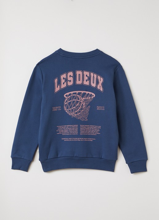 Les Deux Hope sweater met logo- en backprint - voorkant 2 indigo