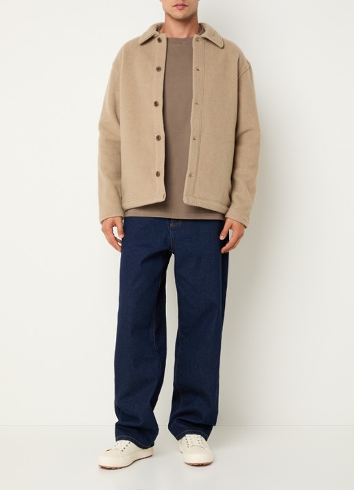 Les Deux Jermaine regular fit overshirt in wolblend - voorkant 2 donkerbeige