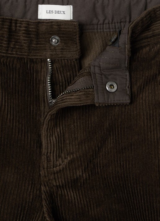 Les Deux Kai straight fit broek van corduroy - detail 3 donkerbruin
