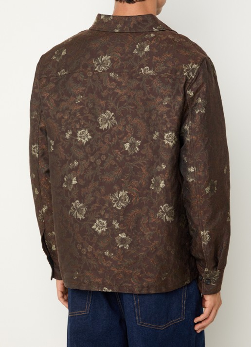 Les Deux Kaleb regular fit overshirt met jacquard dessin - achterkant donkerbruin